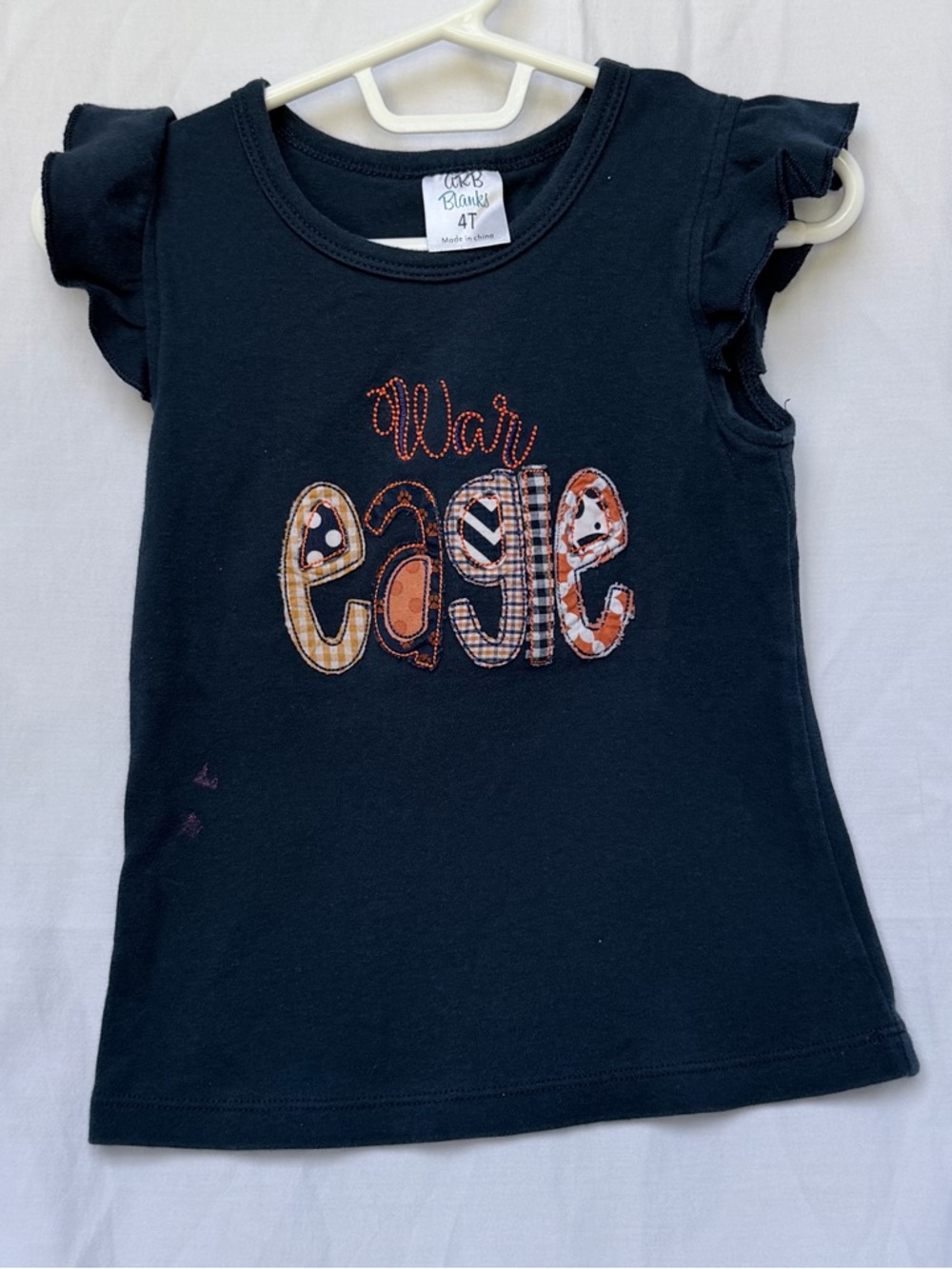 Girls Navy 'War Eagle' Ruffle Sleeve Tank Top -
